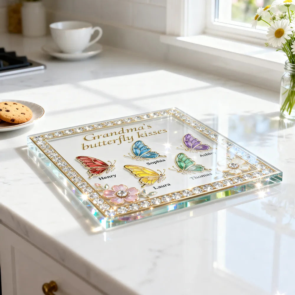 Personalized Shaped Acrylic Block Plaque, Grandma's Butterfly Kisses Shelf Decor, Unique Gift for Grandma or Mom