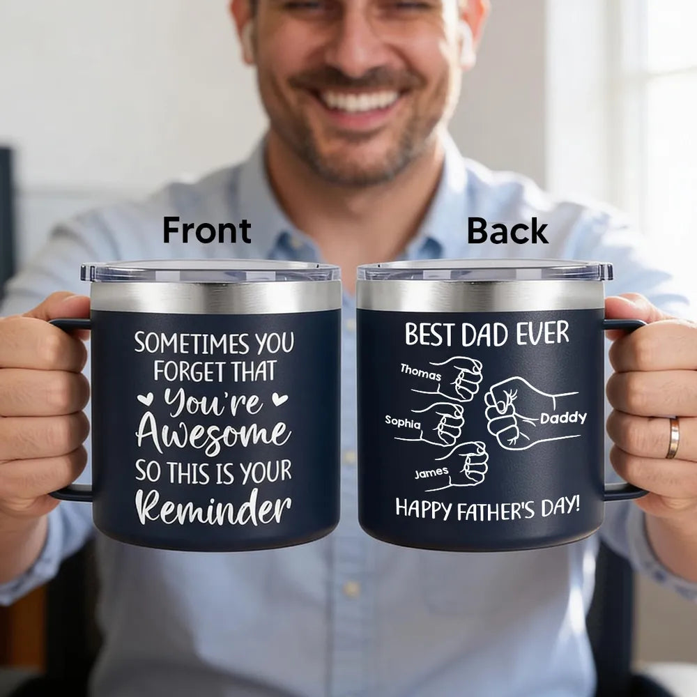 Personalized Stainless Steel Coffee Mug for Dad, Best Dad Ever Fist Bump Design, Unique Father's Day Gift