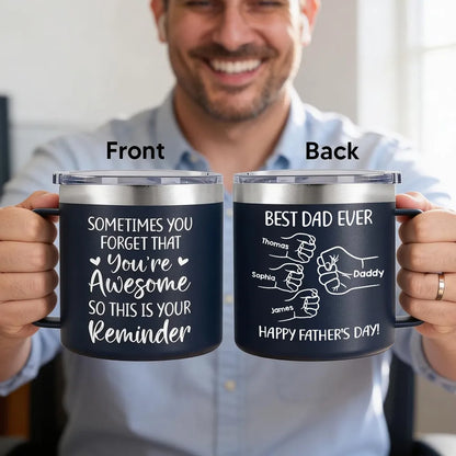 Personalized Stainless Steel Coffee Mug for Dad, Best Dad Ever Fist Bump Design, Unique Father's Day Gift