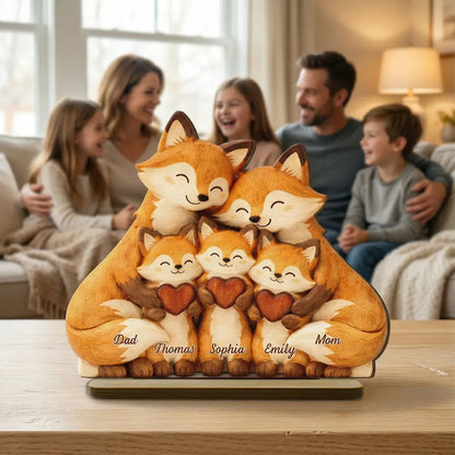 Heartwarming Woodland Fox Family Hug 2-Layer Wooden Plaque, Personalized Keepsake for Mom & Dad - Unique Gift
