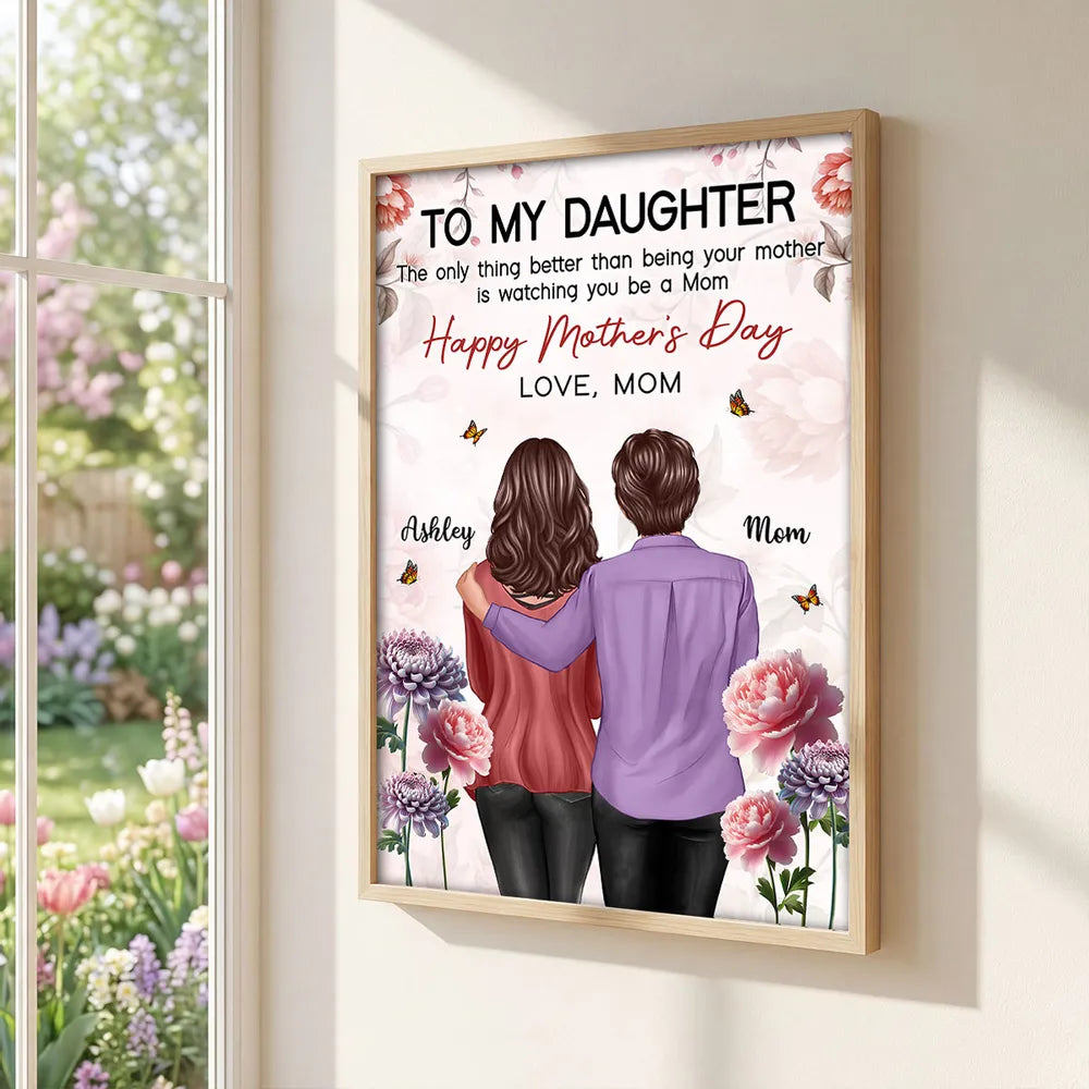 Personalized Mother's Day Gift for Daughter, Custom Mother & Daughter Hug Wall Art, Watching You Be a Mom Canvas Print Poster