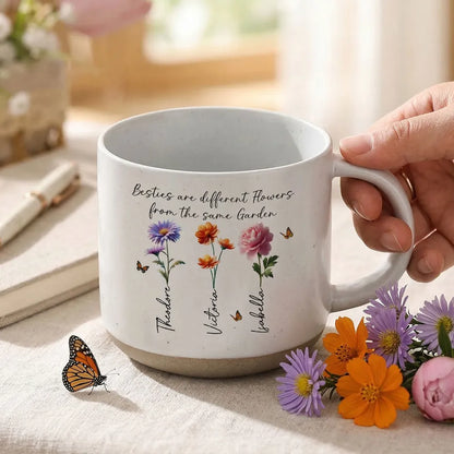 Personalized Pottery Mug with Birth Flowers and Sweet Friendship Quote, Unique Best Friend Gift for Coffee and Tea