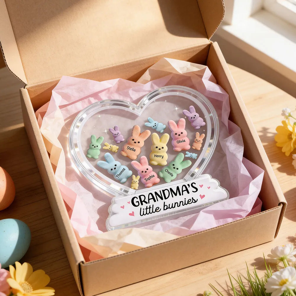 Personalized Shaped Acrylic Block Plaque Grandma's Little Bunnies Heart Easter Decor, Unique Gift for Grandma