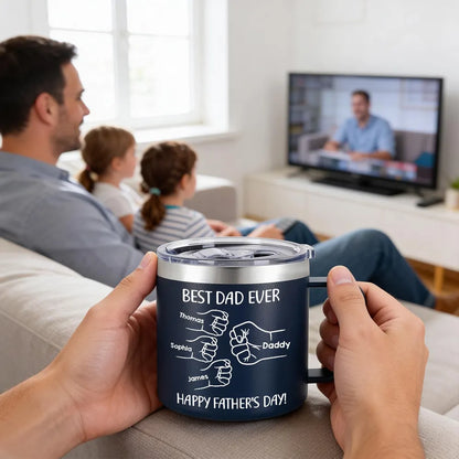 Personalized Stainless Steel Coffee Mug for Dad, Best Dad Ever Fist Bump Design, Unique Father's Day Gift