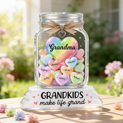 Shaped Acrylic Block Plaque for Grandma, Personalized Grandkids Candy Hearts Keepsake, Cute Home Accent Gift for Grandma