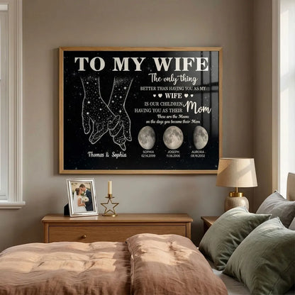 Personalized To My Wife Moon Phase Poster, Hand-Holding Starry Night Wall Art, Unique Gift for Wife and Mom