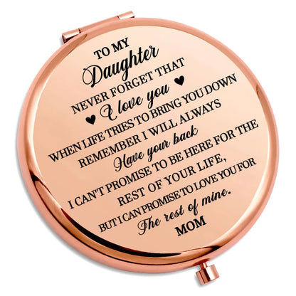Personalized Metal Compact Mirror for Daughter, Rose Gold Floral Design, Unique Gift from Mom