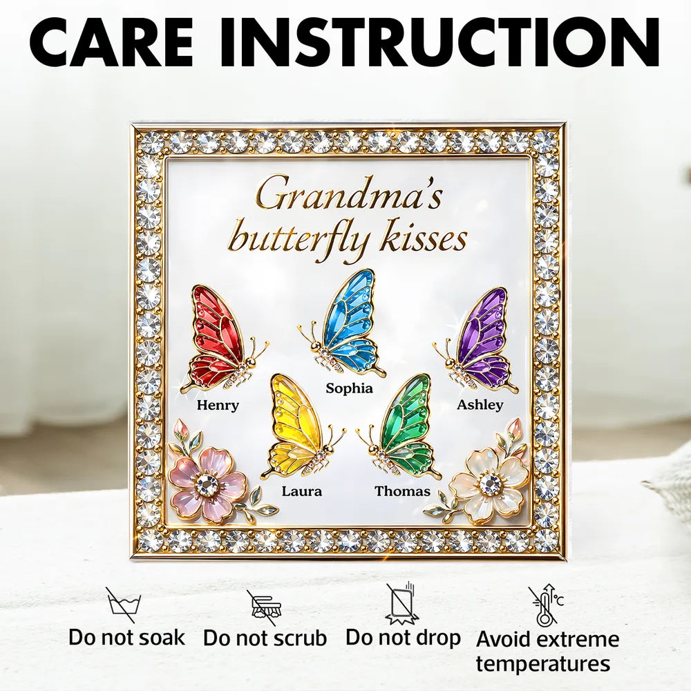 Personalized Shaped Acrylic Block Plaque, Grandma's Butterfly Kisses Shelf Decor, Unique Gift for Grandma or Mom