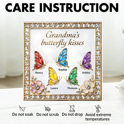 Personalized Shaped Acrylic Block Plaque, Grandma's Butterfly Kisses Shelf Decor, Unique Gift for Grandma or Mom