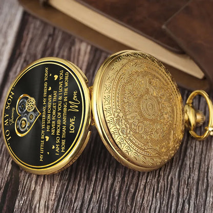 Custom Pocket Watch For Son, 'So Proud Of You' Love Note Style, Timeless Gift Keepsake For Him
