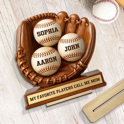 Personalized Baseball Mom 2-Layer Wooden Plaque with Glove & Baseballs - Unique Gift for Mom, Proud Sports Keepsake