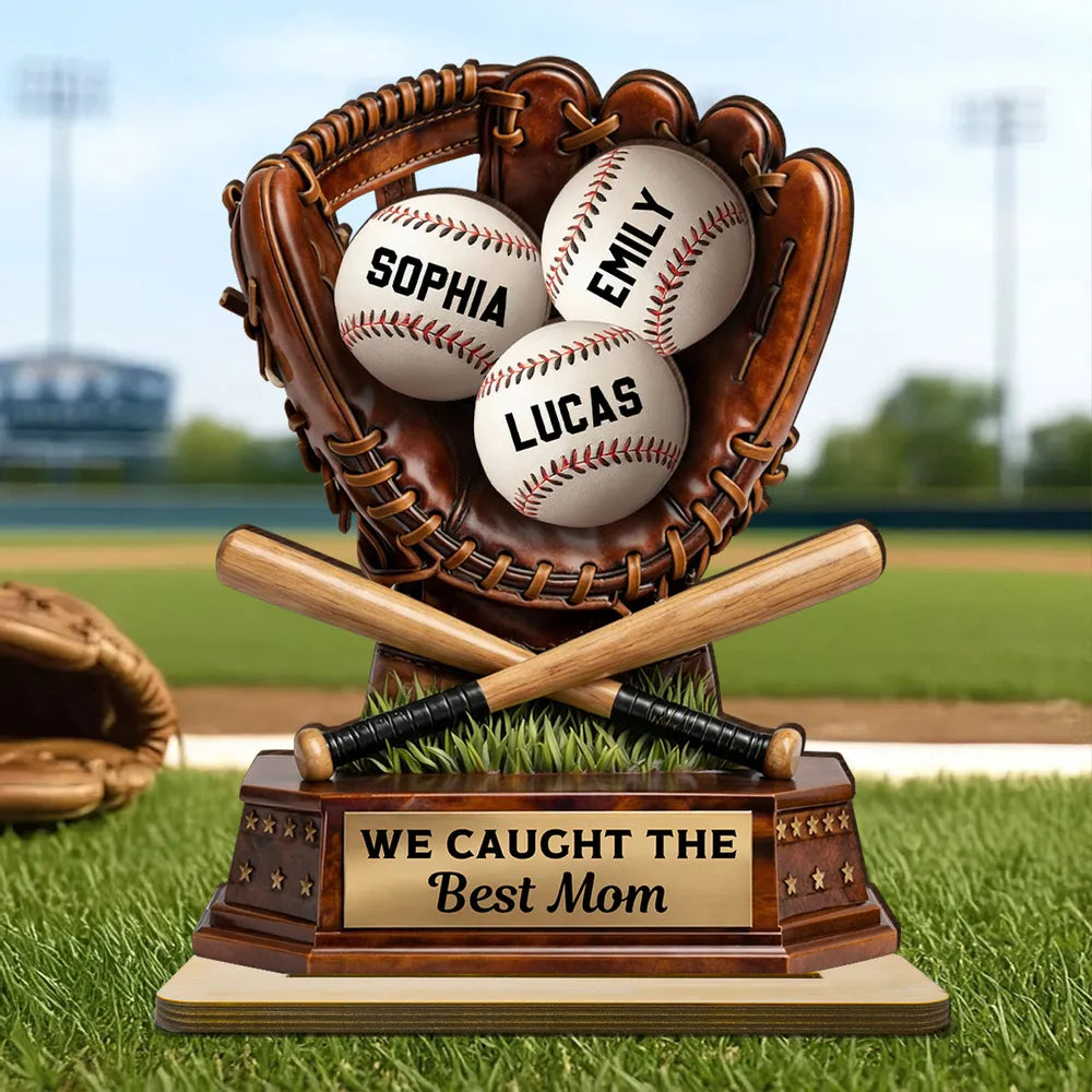 2-Layer Wooden Plaque Personalized Baseball Mom Keepsake for Living Room Display, Sweet 'Best Mom' Gift
