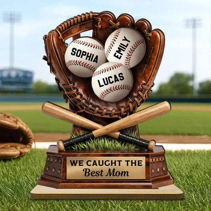 2-Layer Wooden Plaque Personalized Baseball Mom Keepsake for Living Room Display, Sweet 'Best Mom' Gift