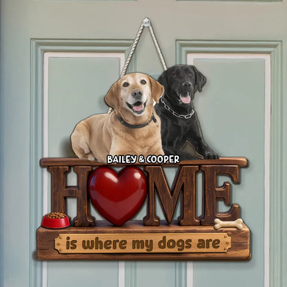 Personalized Wooden Sign With Dog Illustration, Home Is Where My Dogs Are, Unique Gift for Dog Lovers