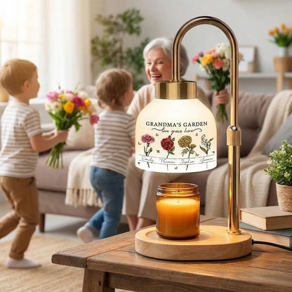Grandma's Garden Candle Warmer Lamp, Personalized Floral Keepsake for Her Nightstand, Sweet Unique Gift from Grandkids