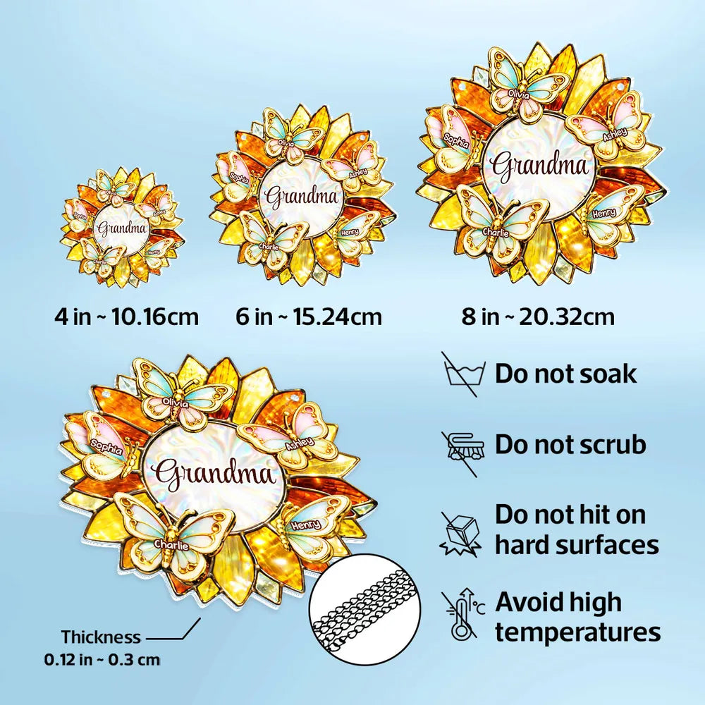 Grandma Sunflower Acrylic Suncatcher Ornament With Butterflies, A Sweet Personalized Gift That Lights Up Her Window