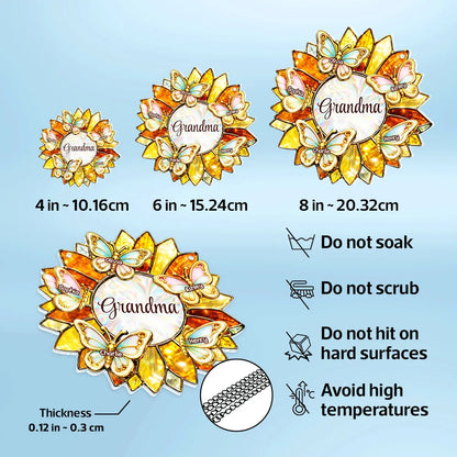 Grandma Sunflower Acrylic Suncatcher Ornament With Butterflies, A Sweet Personalized Gift That Lights Up Her Window