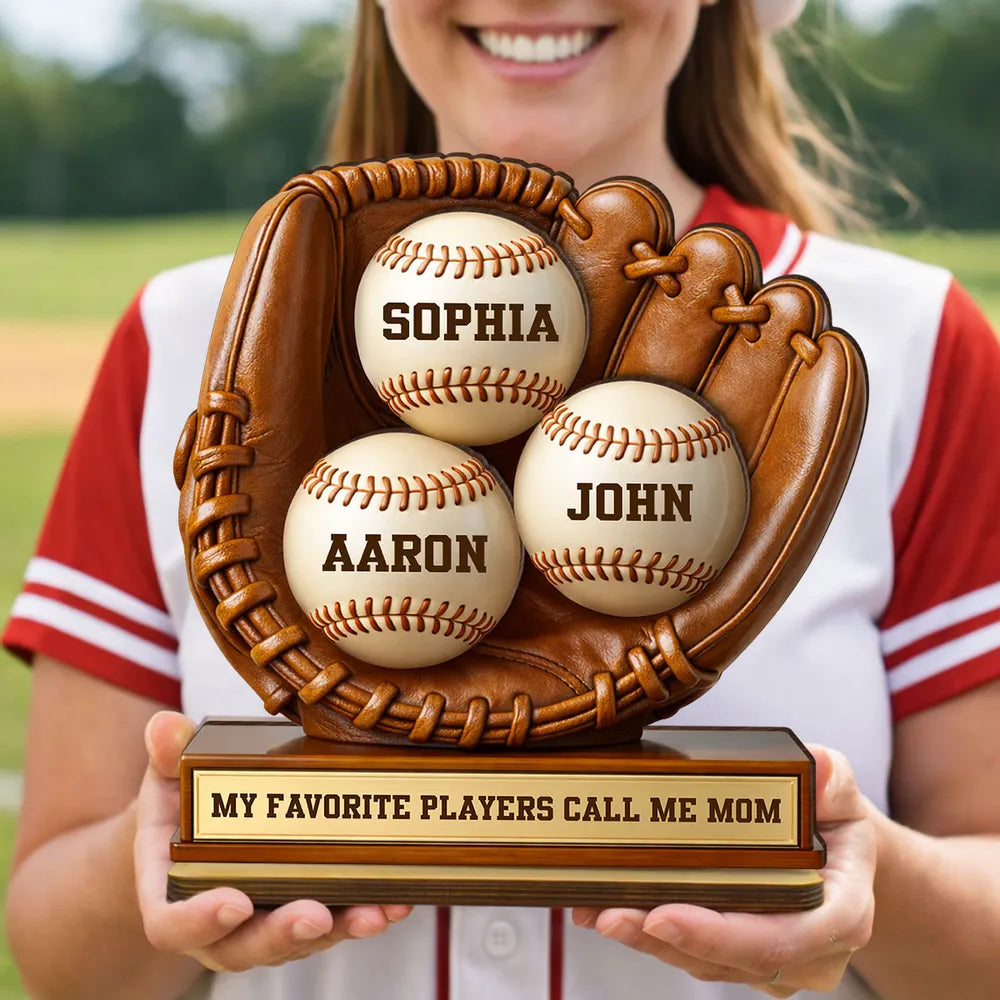 Personalized Baseball Mom 2-Layer Wooden Plaque with Glove & Baseballs - Unique Gift for Mom, Proud Sports Keepsake