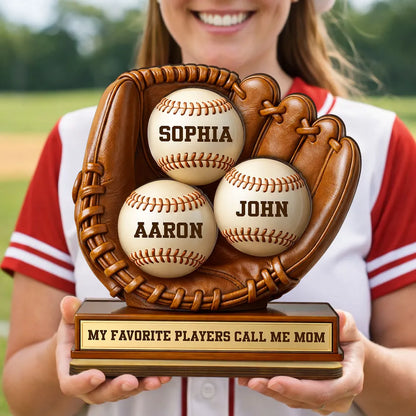 Personalized Baseball Mom 2-Layer Wooden Plaque with Glove & Baseballs - Unique Gift for Mom, Proud Sports Keepsake