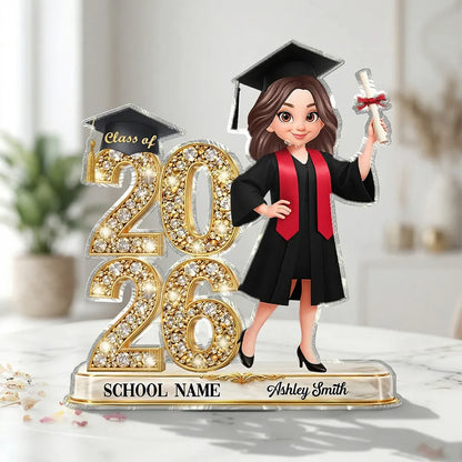 Personalized Shaped Acrylic Block Plaque Graduation Keepsake, Class Of Glitter Year Design, Unique Gift For Graduates