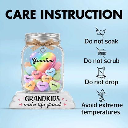 Shaped Acrylic Block Plaque for Grandma, Personalized Grandkids Candy Hearts Keepsake, Cute Home Accent Gift for Grandma