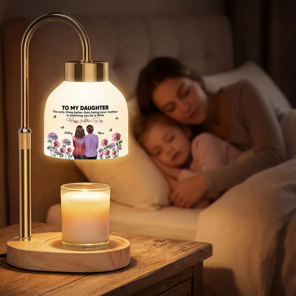 To My Daughter Personalized Candle Warmer Lamp With Mom and Daughter Illustration, Warm Glow Home Decor, Thoughtful Gift