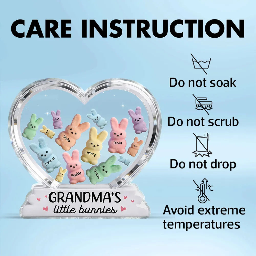 Personalized Shaped Acrylic Block Plaque Grandma's Little Bunnies Heart Easter Decor, Unique Gift for Grandma