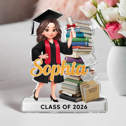 Shaped Acrylic Block Plaque Personalized Keepsake For A Proud Graduate, Cap And Gown Celebration Desk Or Shelf Decor Gift