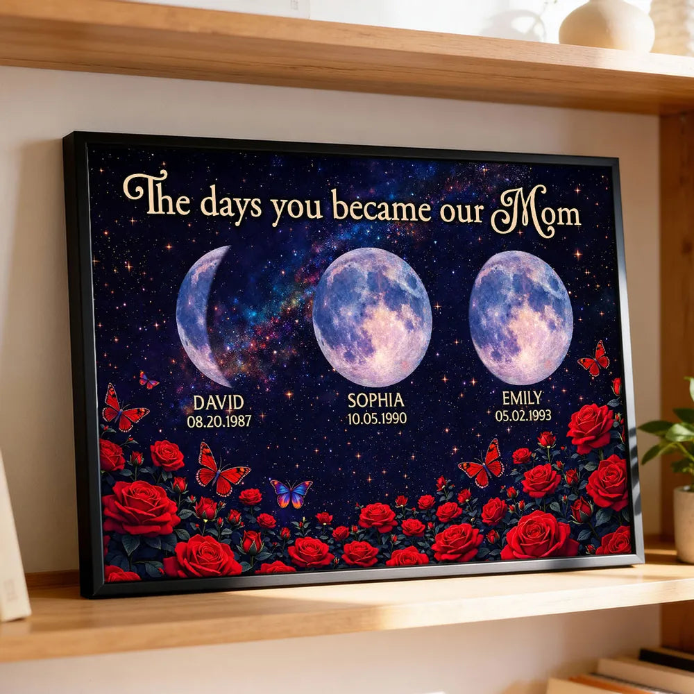 Personalized Moon Phase Rose Night Sky Poster for Mom - Custom Keepsake Wall Art, Unique Gift