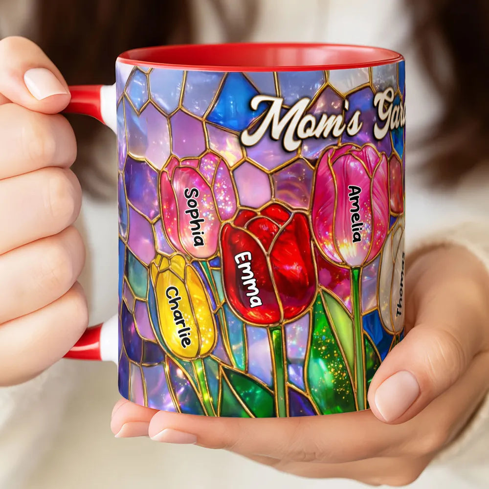 Grandma's Garden Two-Tone Mug, Personalized Tulip Bouquet Look, Sweet Daily Coffee Gift for Grandma