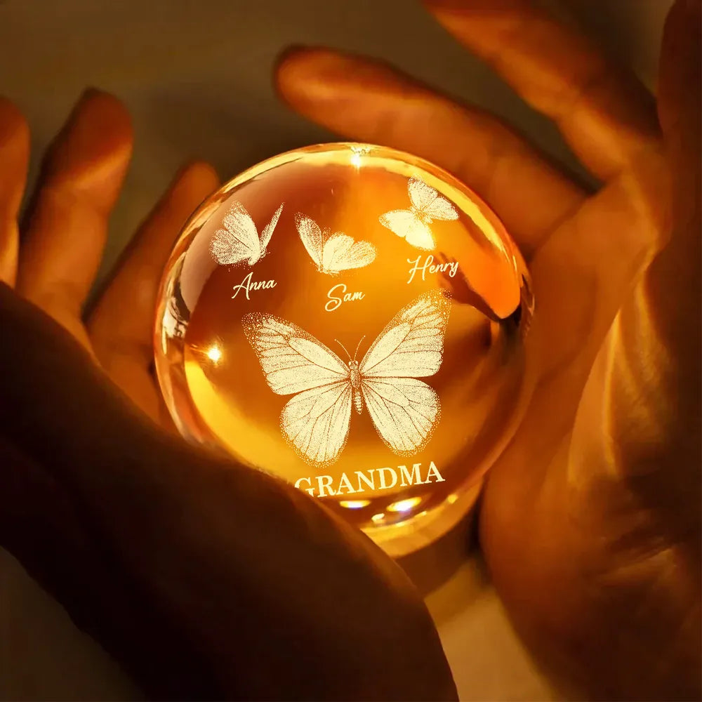 Personalized 3-Color K5 Globe Lamp with Butterflies for Grandma - Unique Custom Gift for a Cozy Nightstand Glow