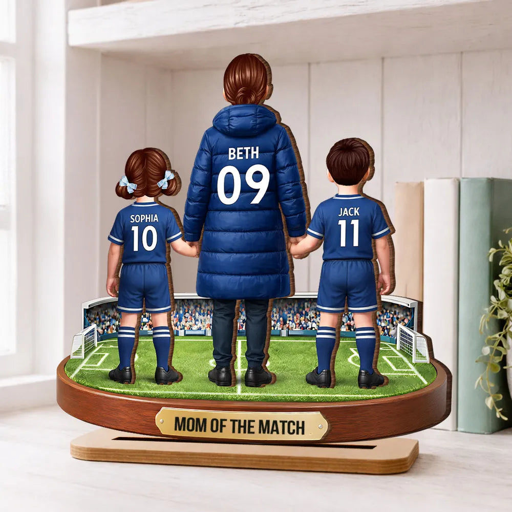 Personalized 2-Layer Wooden Plaque Mom of the Match Soccer Field Holding Hands Unique Gift for Soccer Mom