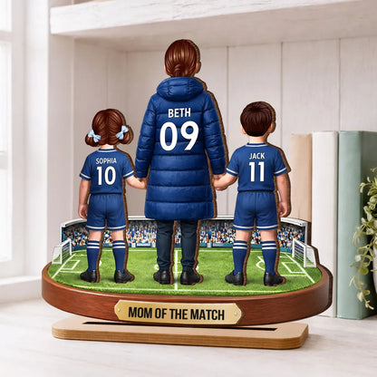 Personalized 2-Layer Wooden Plaque Mom of the Match Soccer Field Holding Hands Unique Gift for Soccer Mom