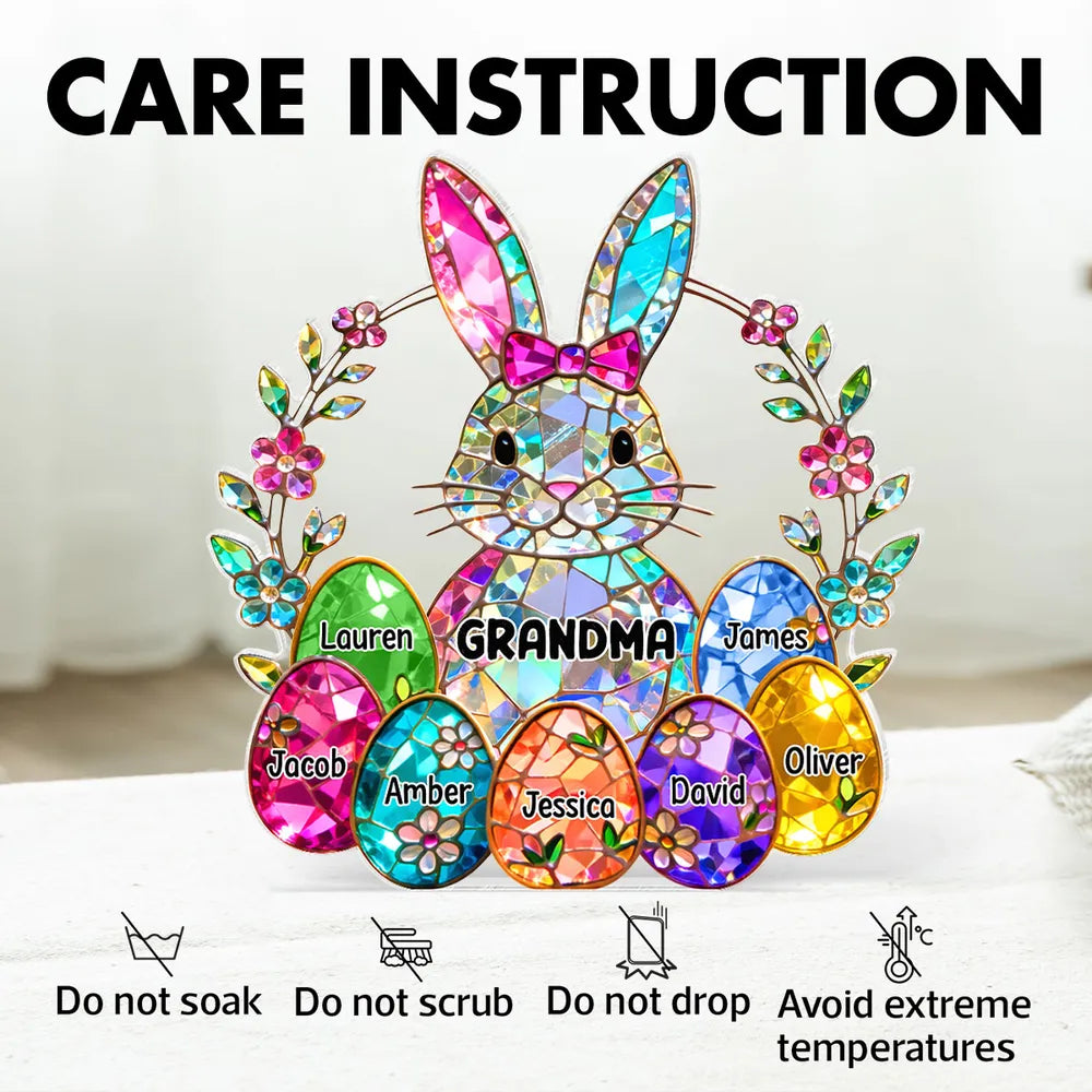 Personalized Bunny Grandma Shaped Acrylic Block Plaque, Spring Shelf Decor, Unique Easter Gift for Grandma