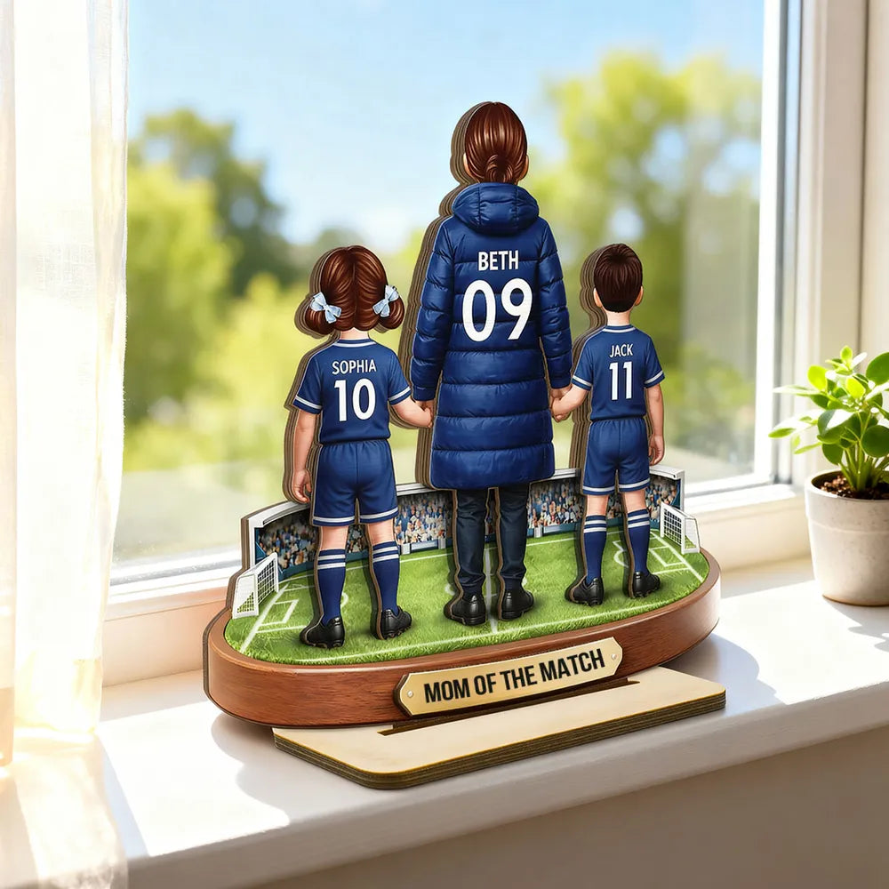 Personalized 2-Layer Wooden Plaque Mom of the Match Soccer Field Holding Hands Unique Gift for Soccer Mom