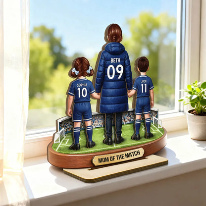 Personalized 2-Layer Wooden Plaque Mom of the Match Soccer Field Holding Hands Unique Gift for Soccer Mom
