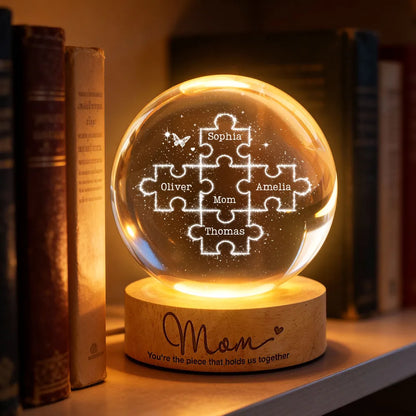 Personalized Globe Lamp for Mom, Puzzle Family Design Night Light, Cozy Bedroom Decor, Unique Gift for Mother's Day