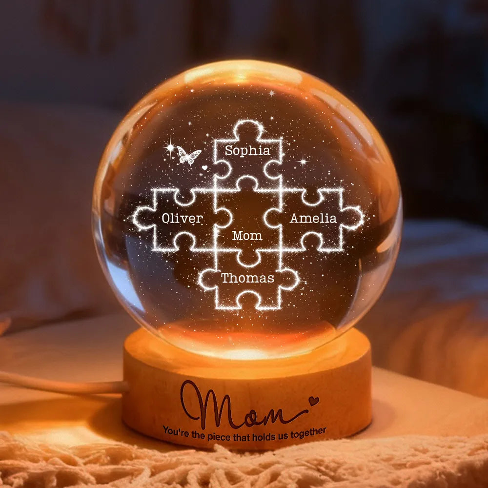 Personalized Globe Lamp for Mom, Puzzle Family Design Night Light, Cozy Bedroom Decor, Unique Gift for Mother's Day