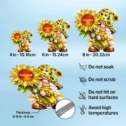 Personalized Grandma Gnome Sunflower Acrylic Suncatcher Ornament for Window Decor, Bright Sunlight Reflection, Unique Gift
