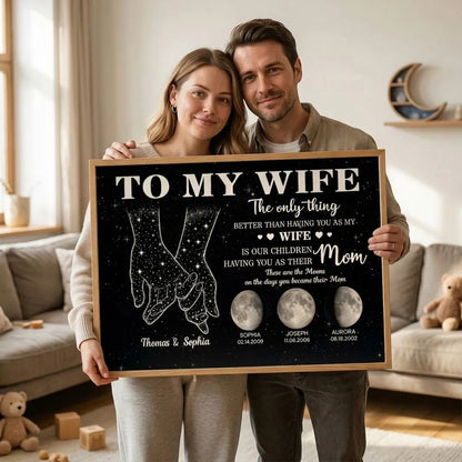 Personalized To My Wife Moon Phase Poster, Hand-Holding Starry Night Wall Art, Unique Gift for Wife and Mom