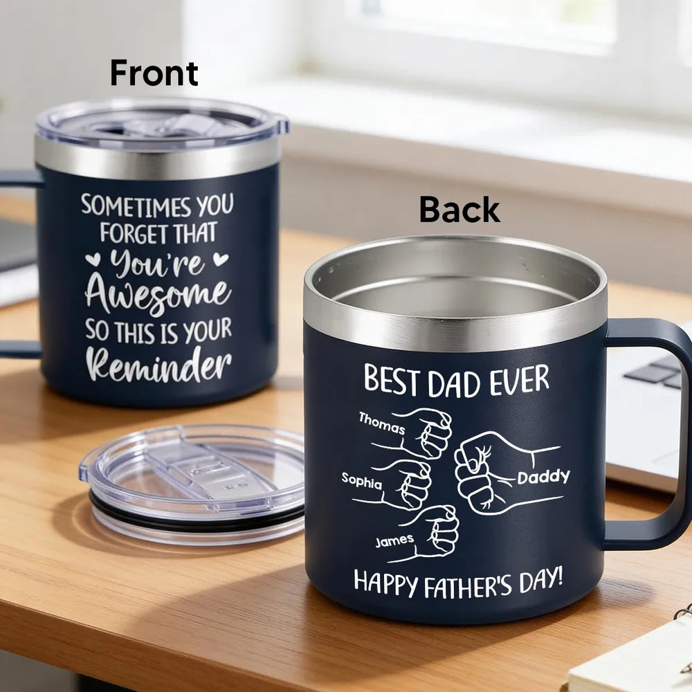 Personalized Stainless Steel Coffee Mug for Dad, Best Dad Ever Fist Bump Design, Unique Father's Day Gift