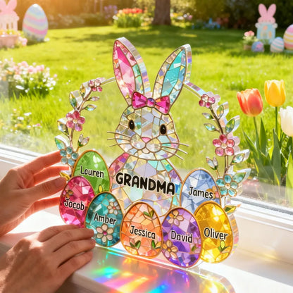 Personalized Bunny Grandma Shaped Acrylic Block Plaque, Spring Shelf Decor, Unique Easter Gift for Grandma