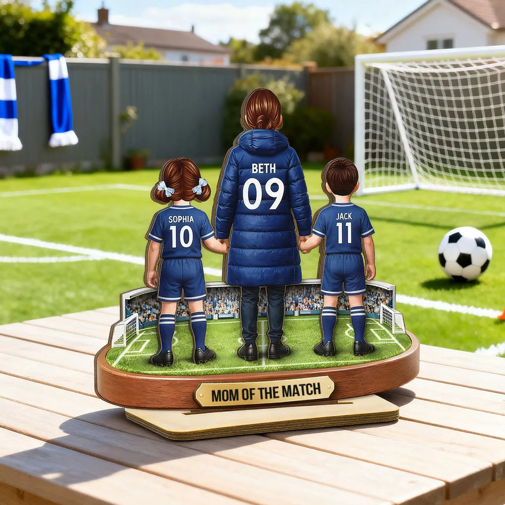 Personalized 2-Layer Wooden Plaque Mom of the Match Soccer Field Holding Hands Unique Gift for Soccer Mom