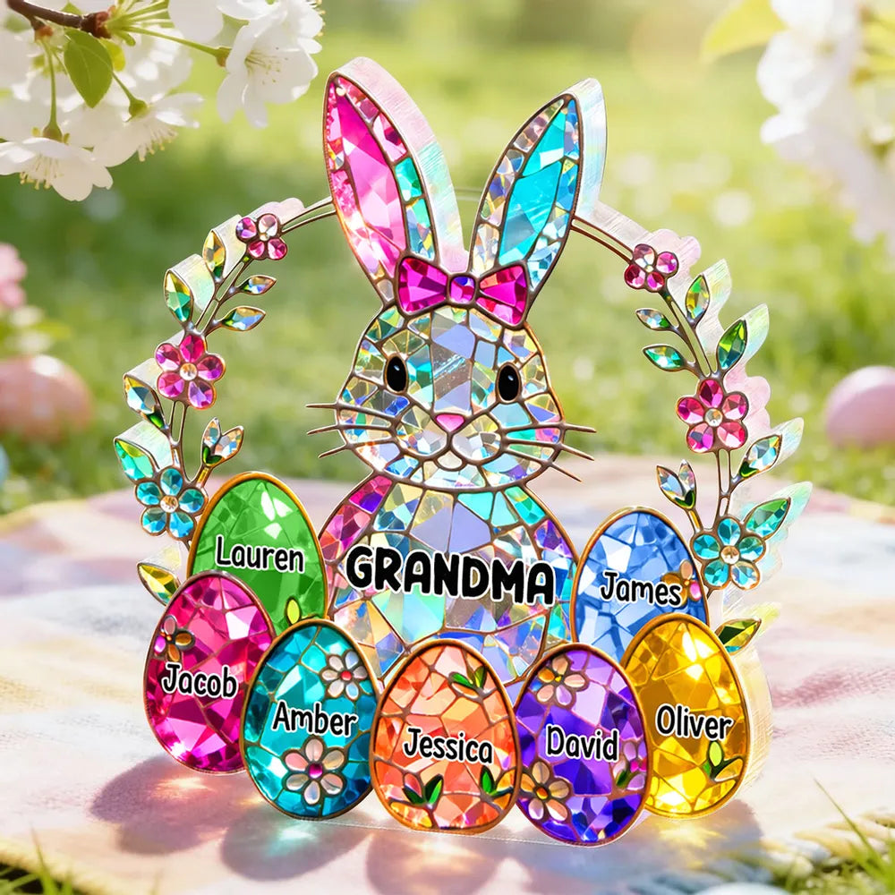 Personalized Bunny Grandma Shaped Acrylic Block Plaque, Spring Shelf Decor, Unique Easter Gift for Grandma