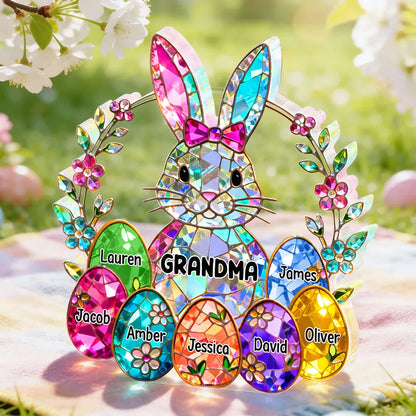 Personalized Bunny Grandma Shaped Acrylic Block Plaque, Spring Shelf Decor, Unique Easter Gift for Grandma