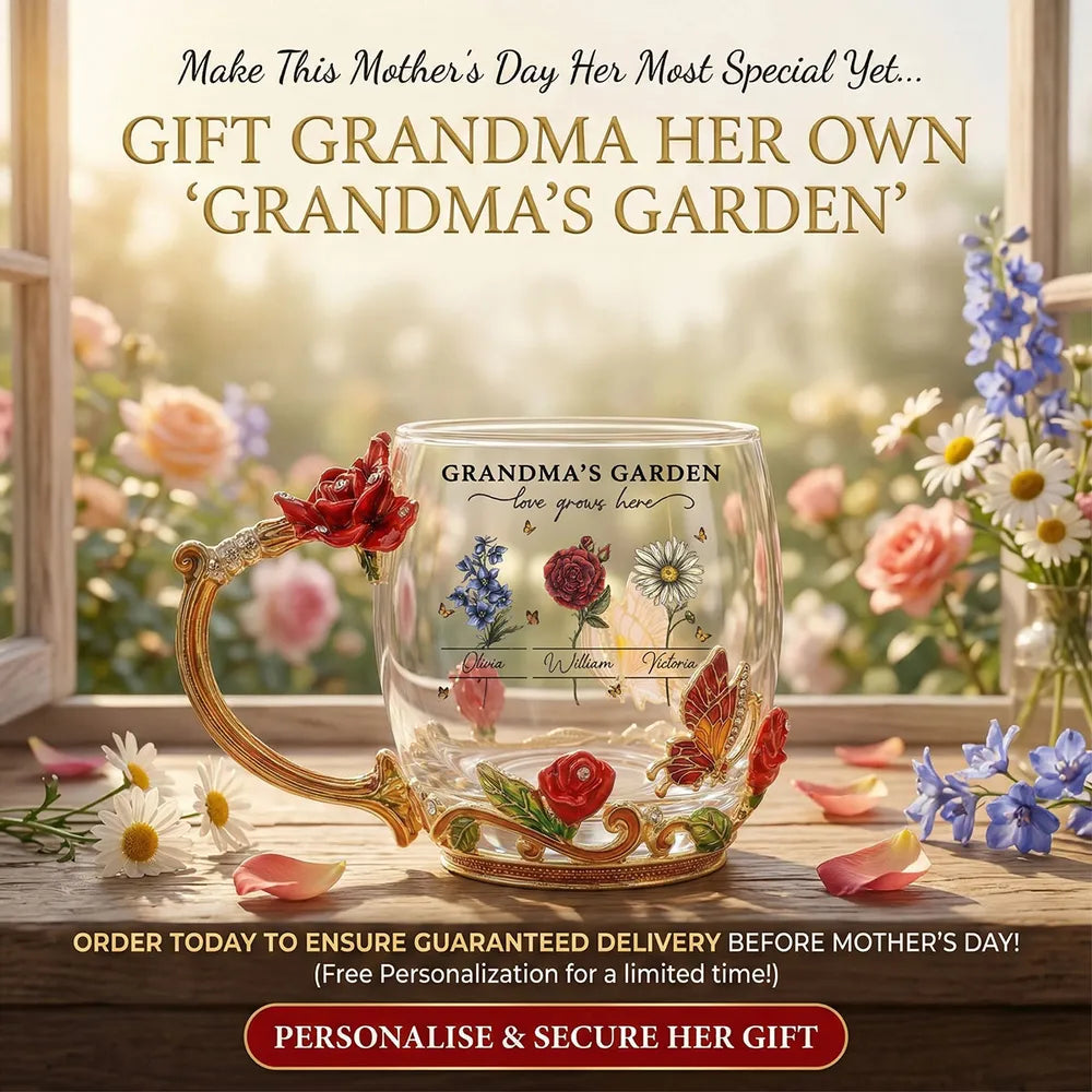 Personalized Grandma's Garden Enamel Flower Tea Cup with Custom Birth Month Flowers, Vintage-Inspired Unique Gift for Grandma