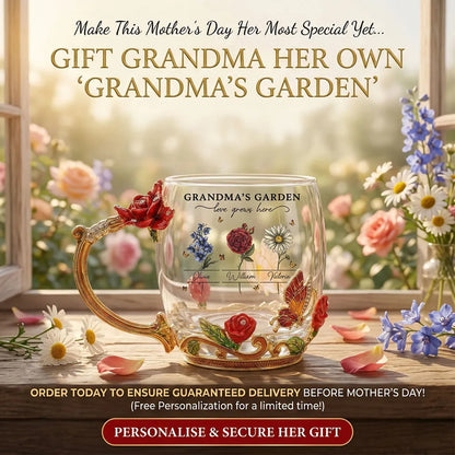 Personalized Grandma's Garden Enamel Flower Tea Cup with Custom Birth Month Flowers, Vintage-Inspired Unique Gift for Grandma