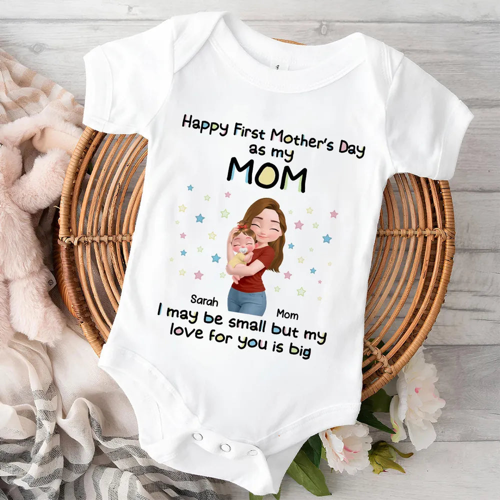 Personalized Short Sleeve Baby Onesie 'Happy First Mother's Day as my Mom' Cute Mom & Baby Hug Gift for New Mom