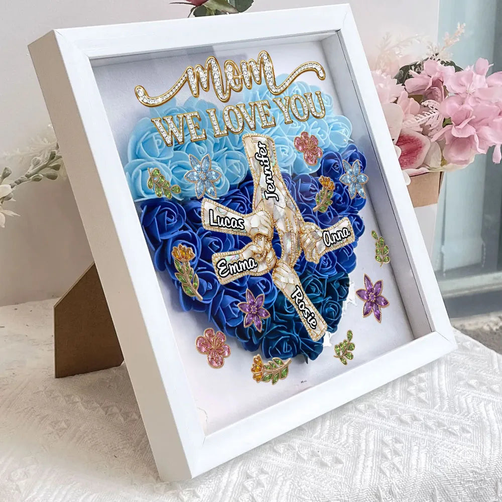 Personalized Flower Frame for Mom, Mama We Love You Heart Rose Shadow Box, Unique Custom Gift from Kids