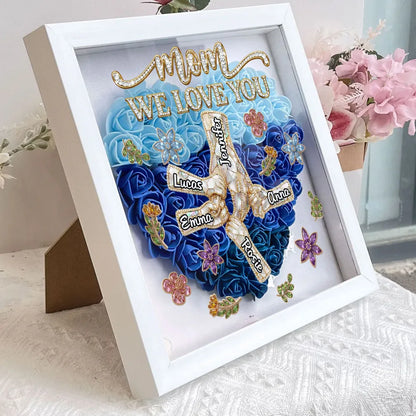 Personalized Flower Frame for Mom, Mama We Love You Heart Rose Shadow Box, Unique Custom Gift from Kids
